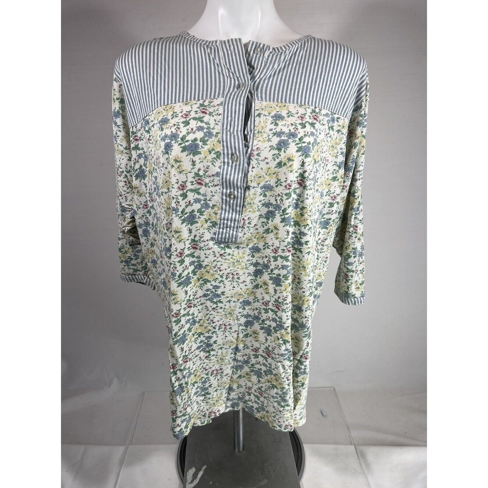Vintage Candies Henley Shirt Womens One Size Floral Striped Boho‎ Retro